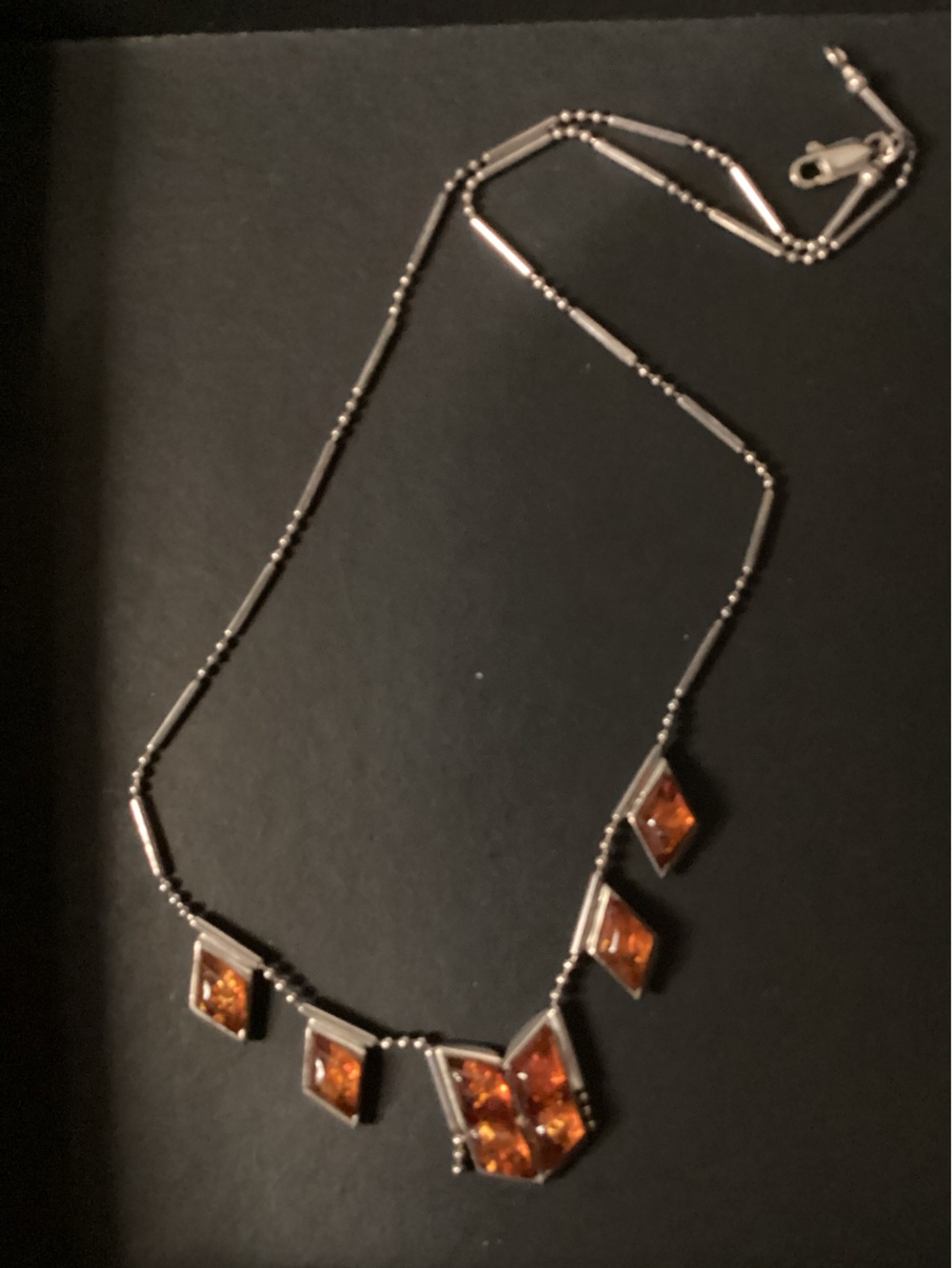 Sterling Silver Necklace with Amber Gemstone Accents